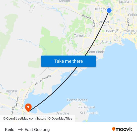 Keilor to East Geelong map