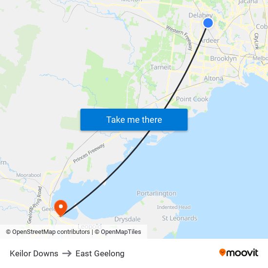 Keilor Downs to East Geelong map