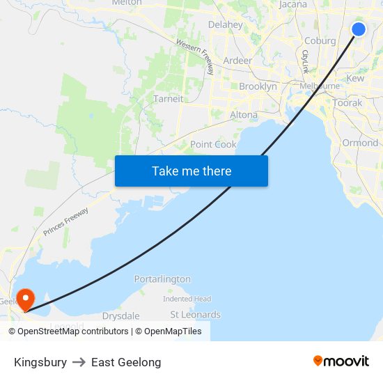 Kingsbury to East Geelong map