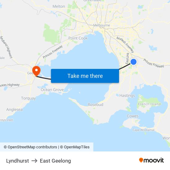 Lyndhurst to East Geelong map