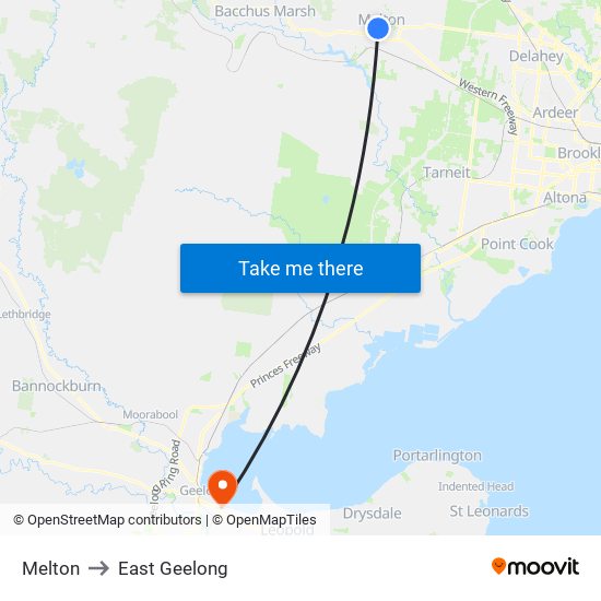 Melton to East Geelong map