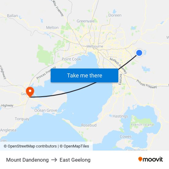 Mount Dandenong to East Geelong map