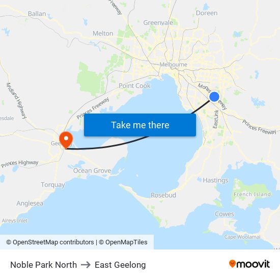 Noble Park North to East Geelong map
