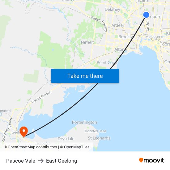 Pascoe Vale to East Geelong map