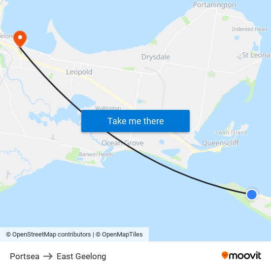 Portsea to East Geelong map