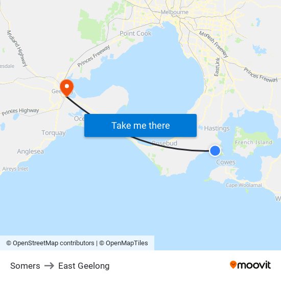 Somers to East Geelong map