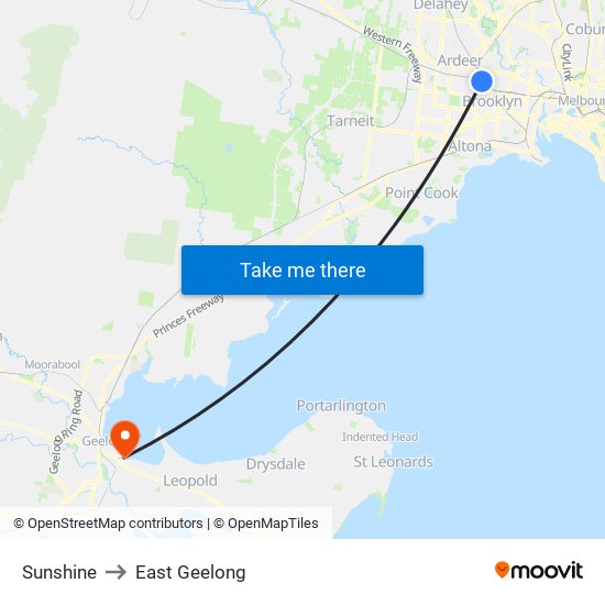 Sunshine to East Geelong map