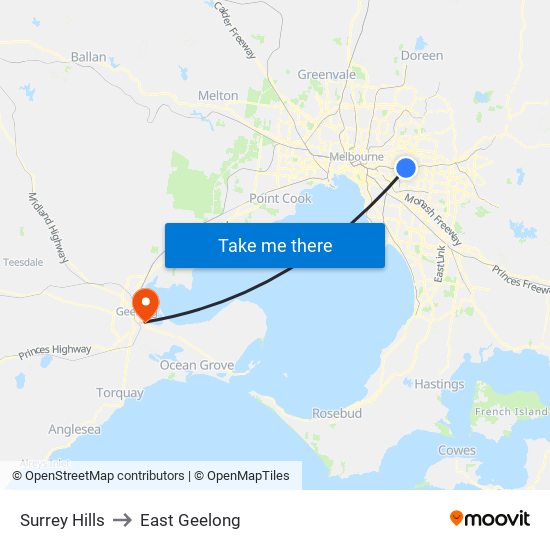 Surrey Hills to East Geelong map