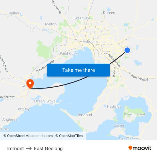 Tremont to East Geelong map