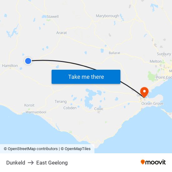 Dunkeld to East Geelong map