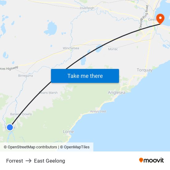 Forrest to East Geelong map