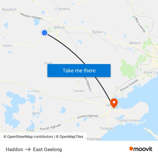 Haddon to East Geelong map