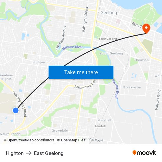 Highton to East Geelong map