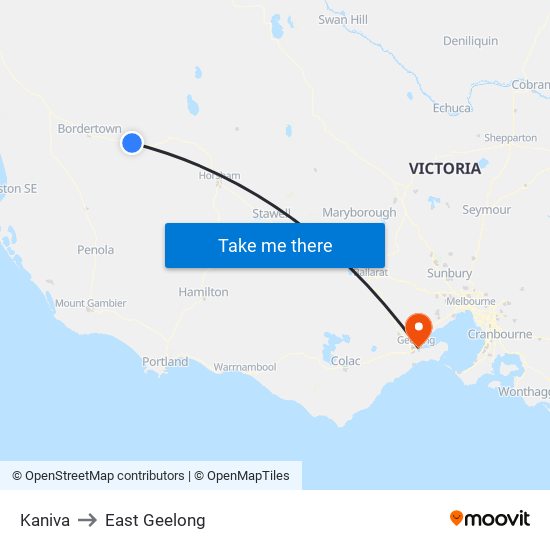 Kaniva to East Geelong map