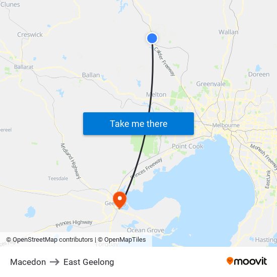 Macedon to East Geelong map