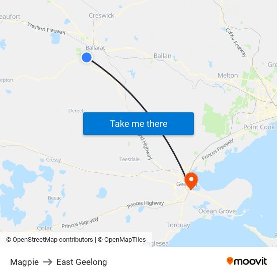 Magpie to East Geelong map