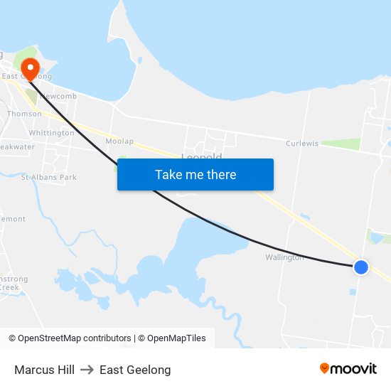 Marcus Hill to East Geelong map