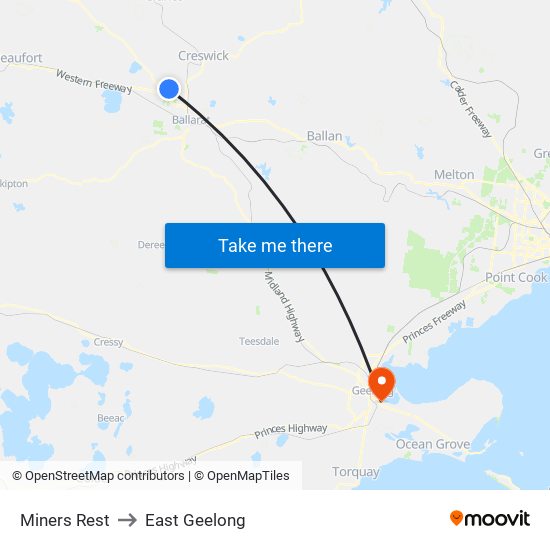 Miners Rest to East Geelong map