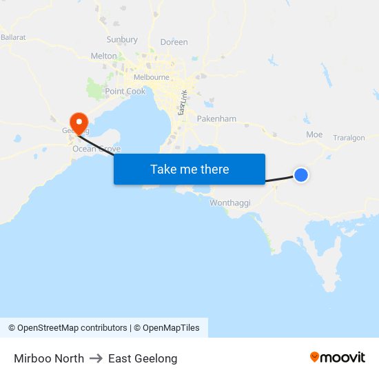 Mirboo North to East Geelong map