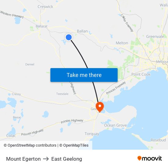 Mount Egerton to East Geelong map