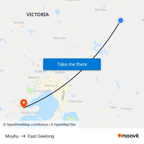 Moyhu to East Geelong map