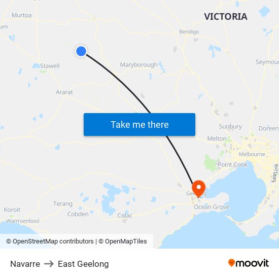 Navarre to East Geelong map