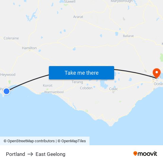 Portland to East Geelong map