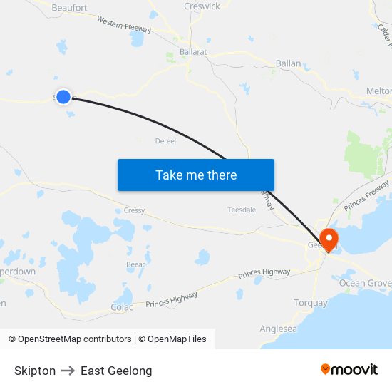 Skipton to East Geelong map