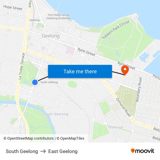 South Geelong to East Geelong map