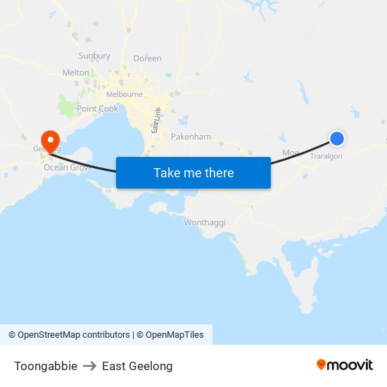 Toongabbie to East Geelong map