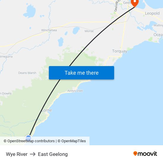 Wye River to East Geelong map