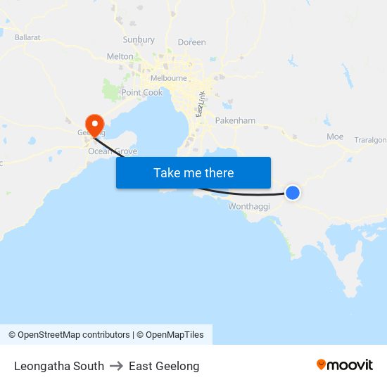 Leongatha South to East Geelong map