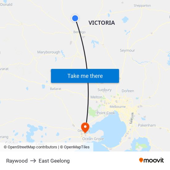 Raywood to East Geelong map
