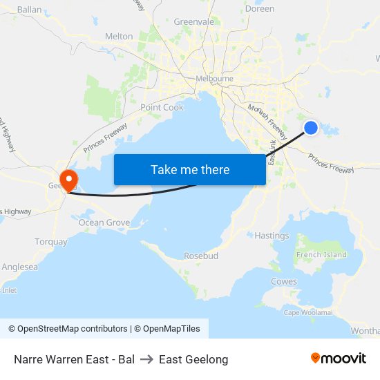 Narre Warren East - Bal to East Geelong map