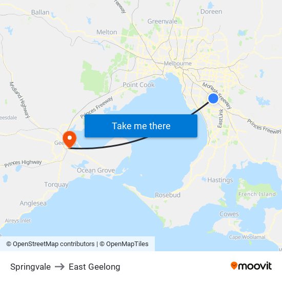 Springvale to East Geelong map
