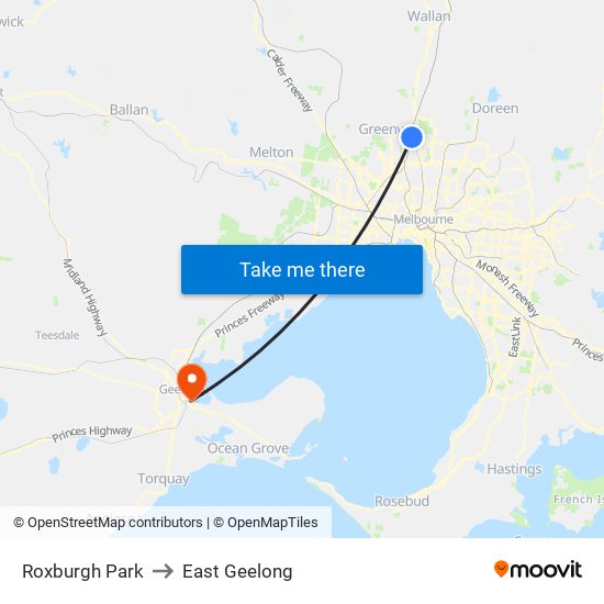 Roxburgh Park to East Geelong map