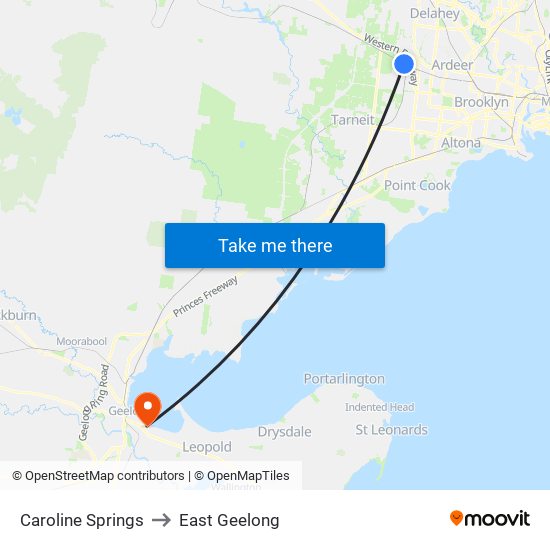 Caroline Springs to East Geelong map