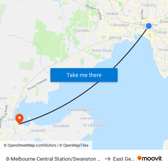 8-Melbourne Central Station/Swanston St (Melbourne City) to East Geelong map