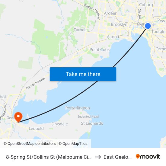 8-Spring St/Collins St (Melbourne City) to East Geelong map