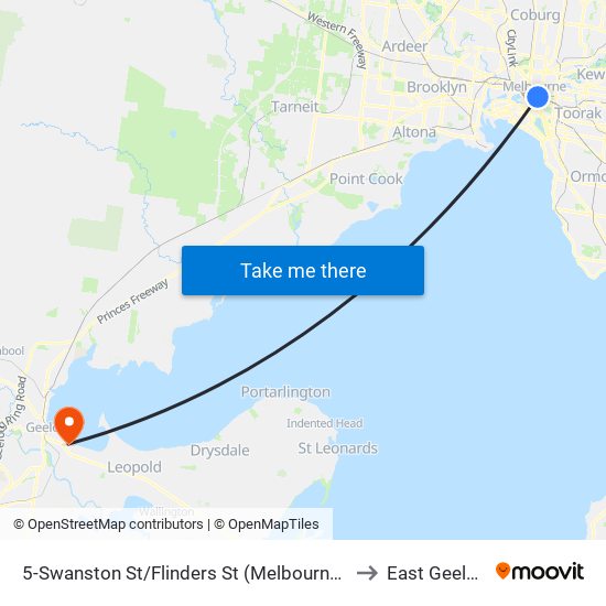 5-Swanston St/Flinders St (Melbourne City) to East Geelong map