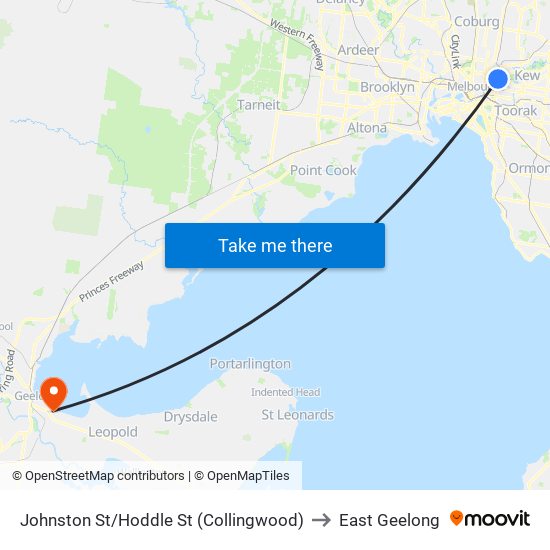 Johnston St/Hoddle St (Collingwood) to East Geelong map