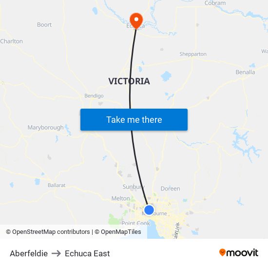 Aberfeldie to Echuca East map