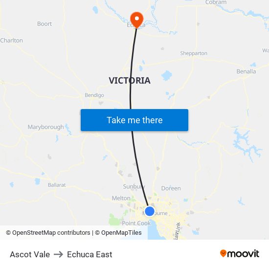 Ascot Vale to Echuca East map