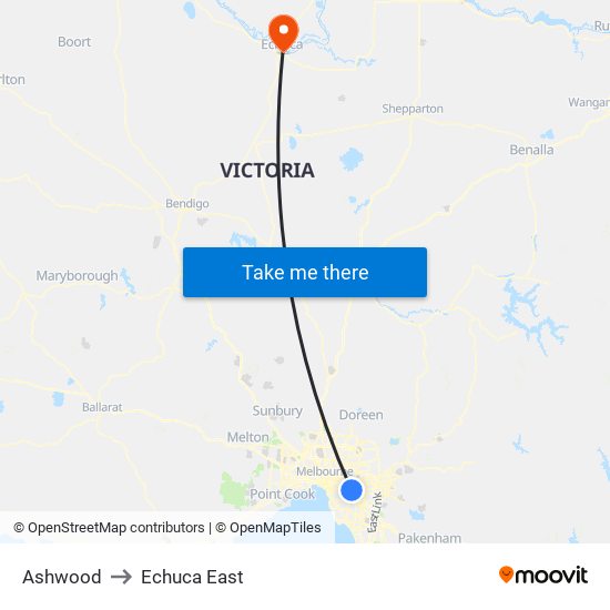 Ashwood to Echuca East map