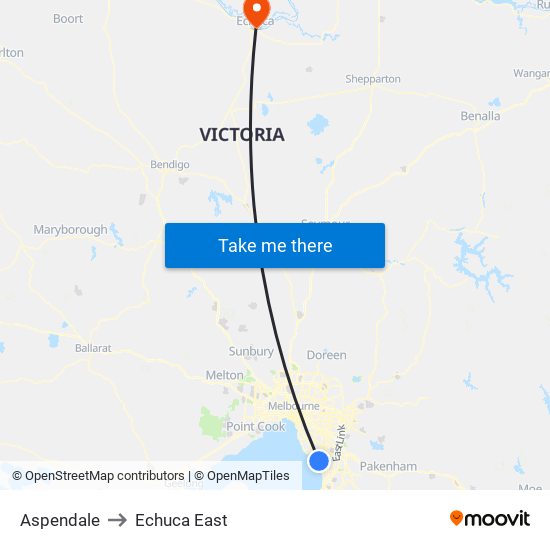 Aspendale to Echuca East map