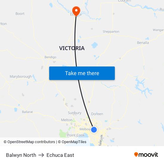 Balwyn North to Echuca East map