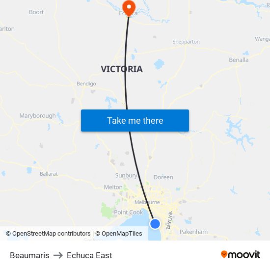 Beaumaris to Echuca East map