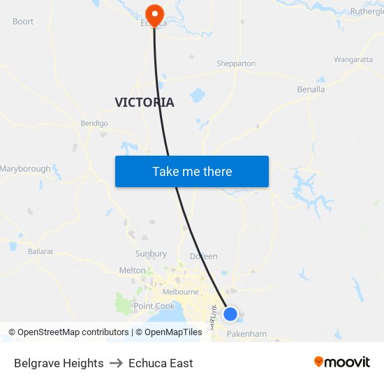 Belgrave Heights to Echuca East map