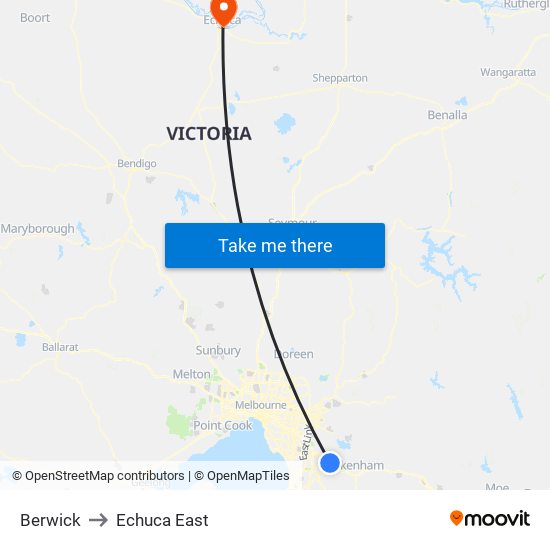 Berwick to Echuca East map