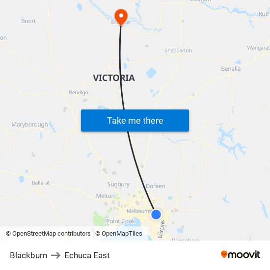 Blackburn to Echuca East map